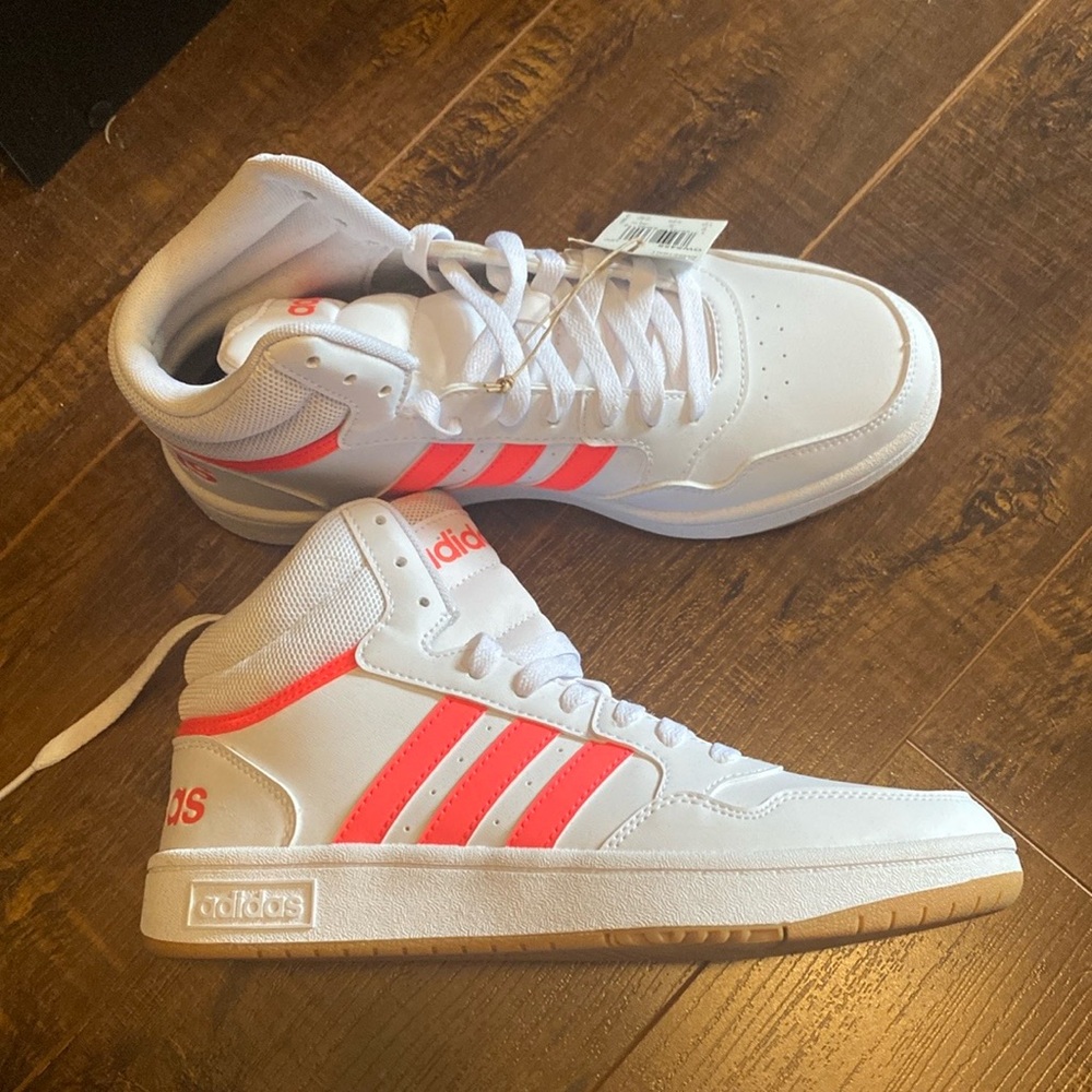 Adidas Women's White and Pink High-Top Sneakers
